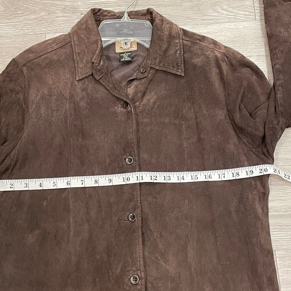 Boho Western Cowgirl Suede Leather Jacket Shirt Size M Brown Button Up - Picture 6 of 8